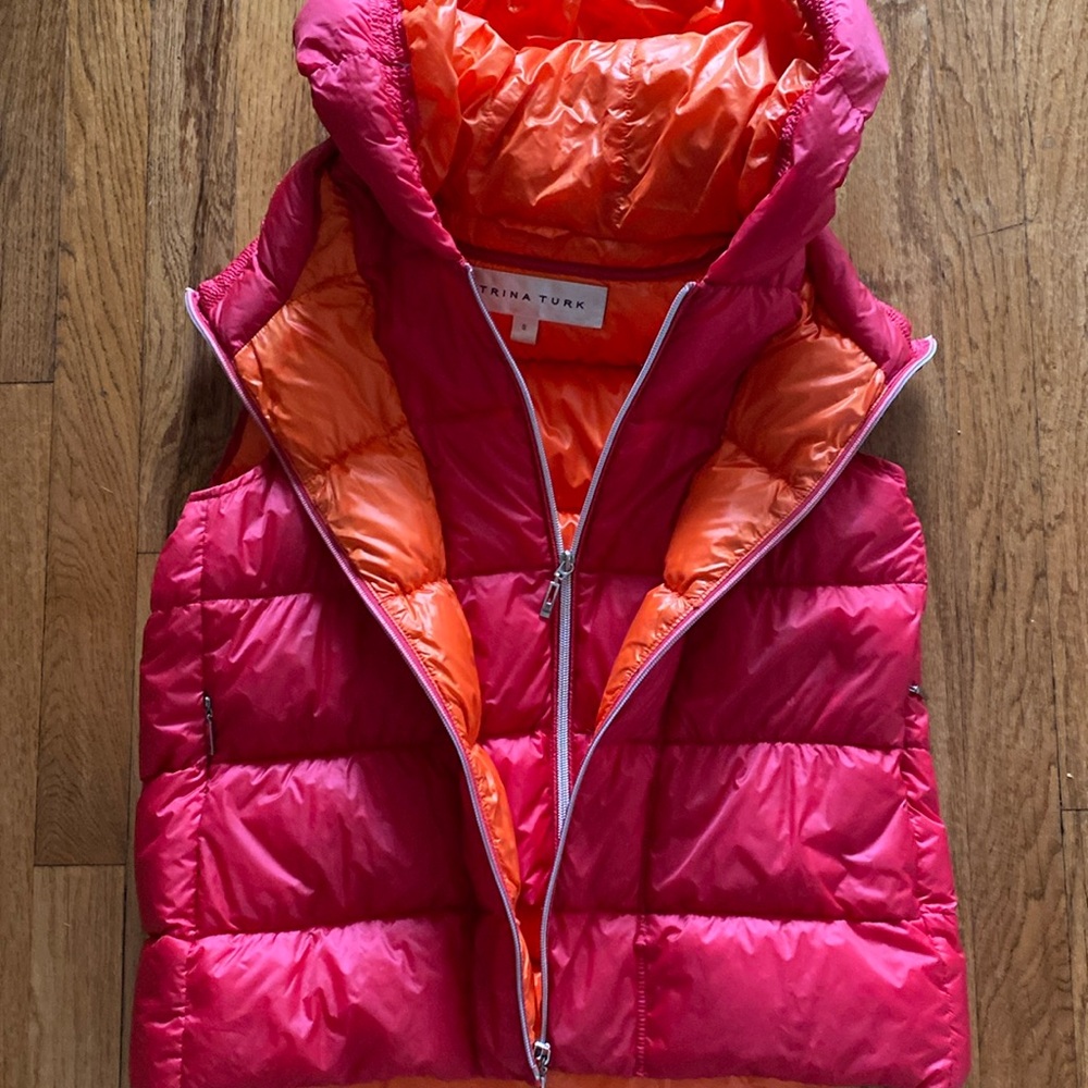 Trina Turk fun bright puffer. Pink and orange.